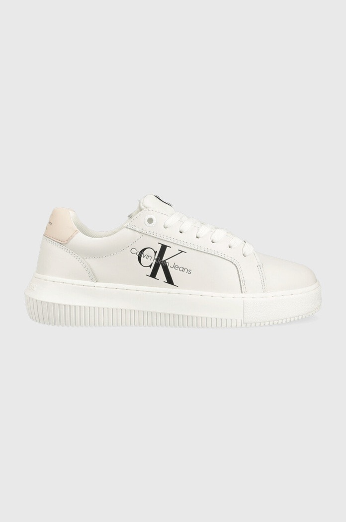 Calvin Klein Jeans Sneakersy skórzane YW0YW00823 CHUNKY CUPSOLE MONOLOGO W biały YW0YW00823