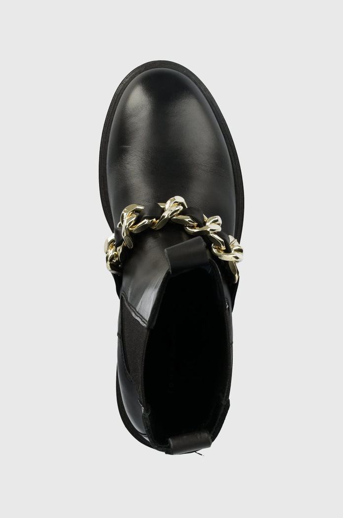 Tommy Hilfiger bőr bokacsizma FW0FW07046 MONOCHROMATIC CHELSEA BOOT CHAIN fekete FW0FW07046