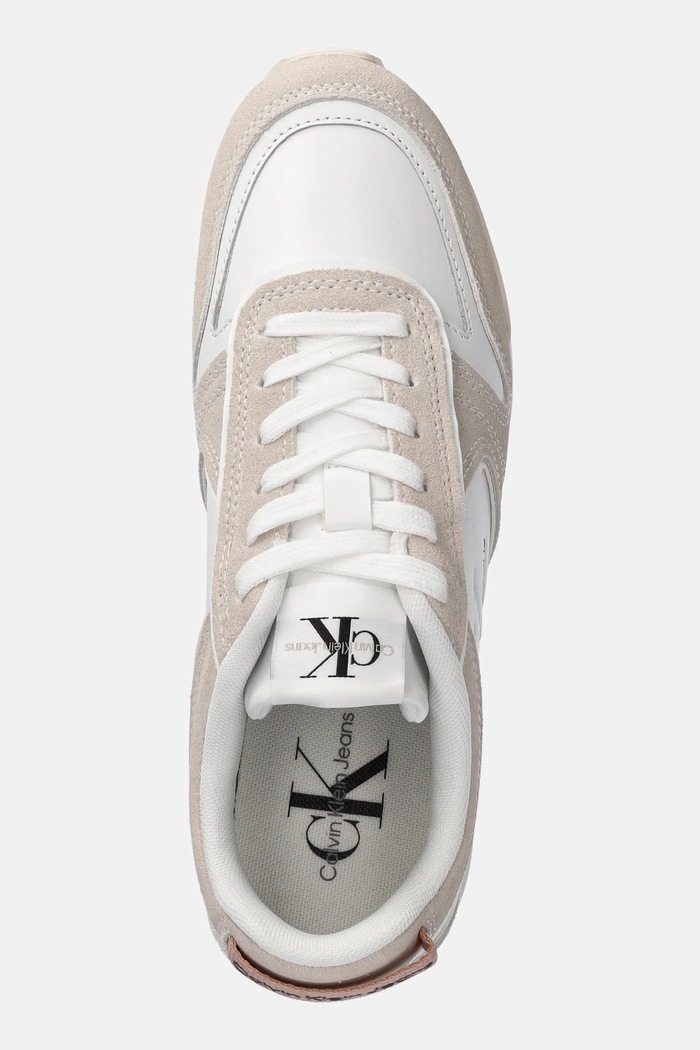 Kožené sneakers boty Calvin Klein Jeans TOOTHY RUNNER IRREGULAR LINES W béžová YW0YW00934