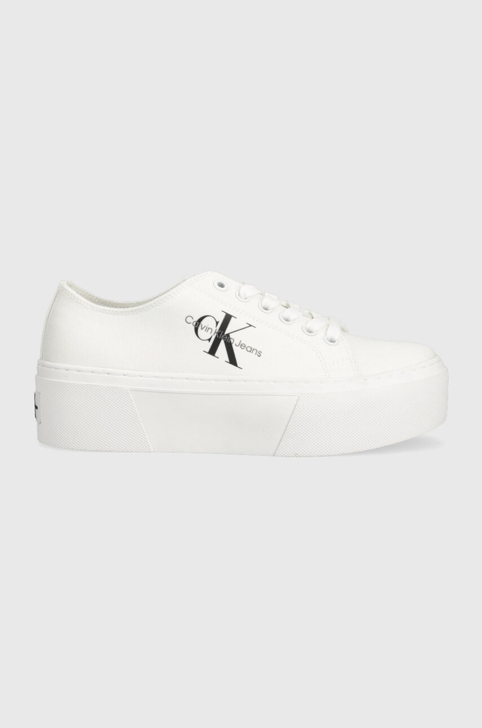 Πάνινα παπούτσια Calvin Klein Jeans FLATFORM+ CUPSOLE LOW TXT FLATFORM+ CUPSOLE LOW TXT Planet friendly λευκό YW0YW01033
