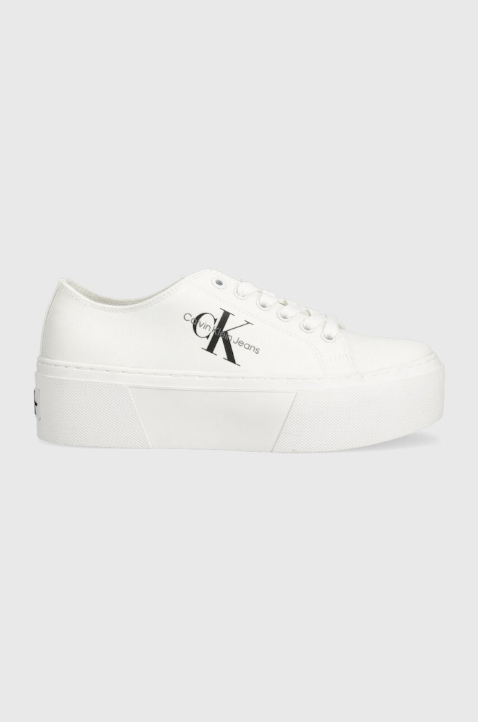 Πάνινα παπούτσια Calvin Klein Jeans FLATFORM+ CUPSOLE LOW TXT FLATFORM+ CUPSOLE LOW TXT Planet friendly λευκό YW0YW01033