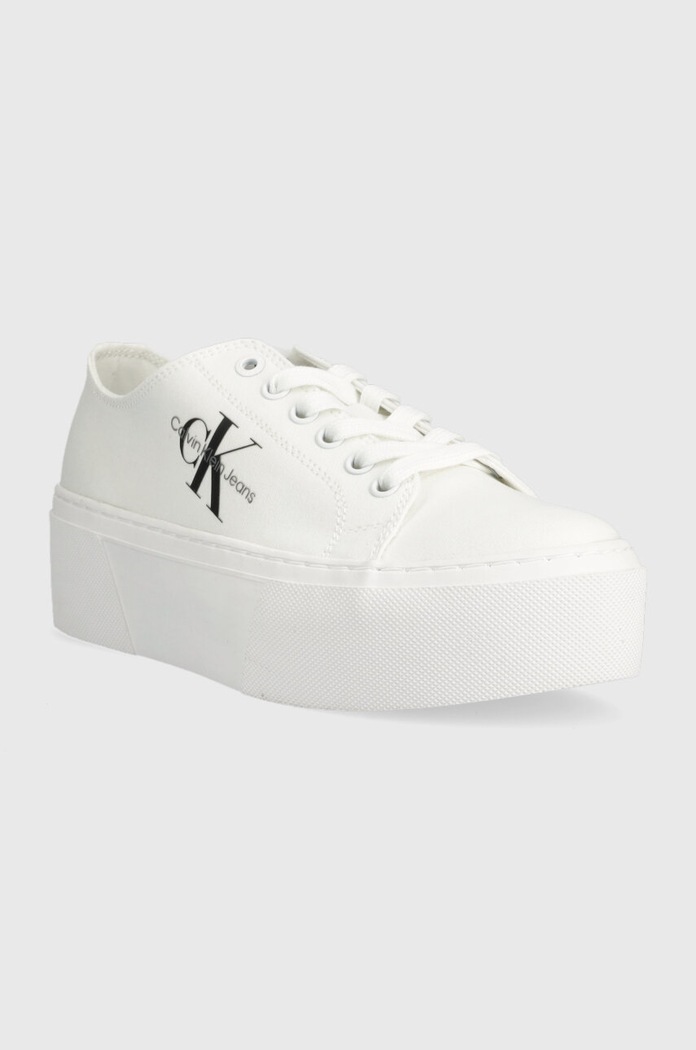 Πάνινα παπούτσια Calvin Klein Jeans FLATFORM+ CUPSOLE LOW TXT FLATFORM+ CUPSOLE LOW TXT YW0YW01033 λευκό SS25
