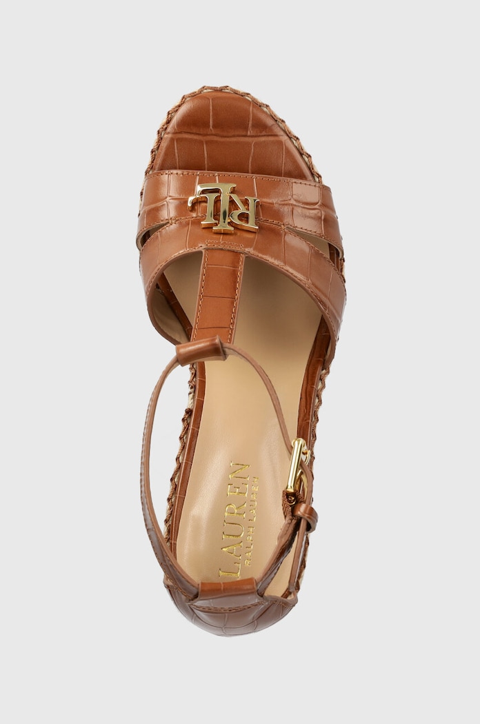 Δερμάτινα πέδιλα Lauren Ralph Lauren Hale II καφέ 802901589008.HONEY
