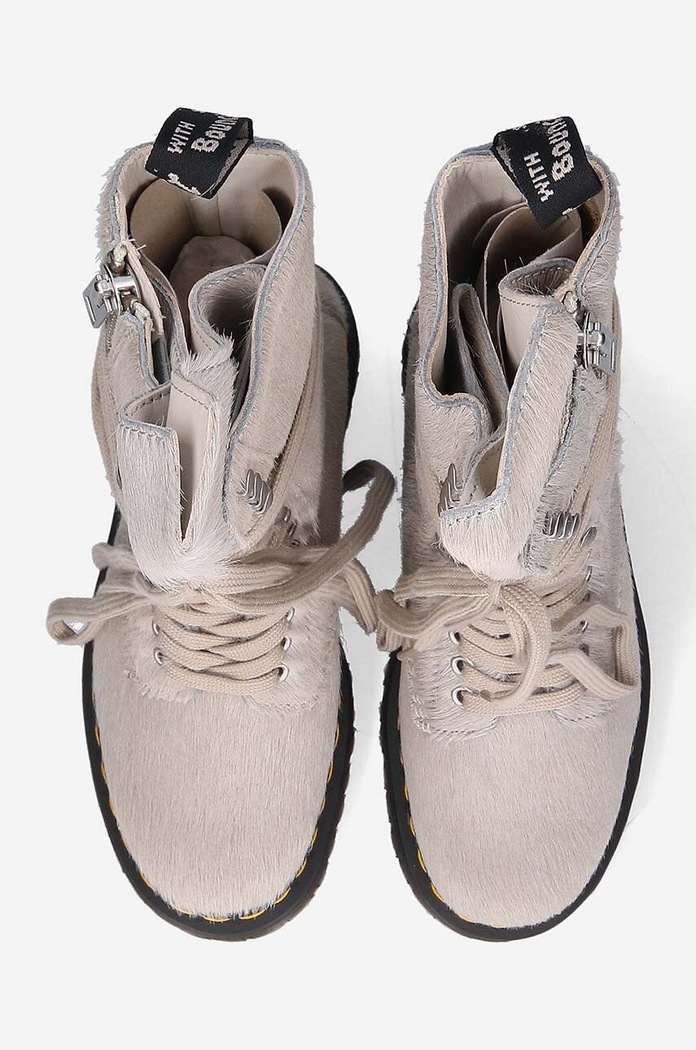 Rick Owens stivali da motociclista in camoscio Fur Boots x Dr. Martens grigio DW02B3801.0049.PEARL