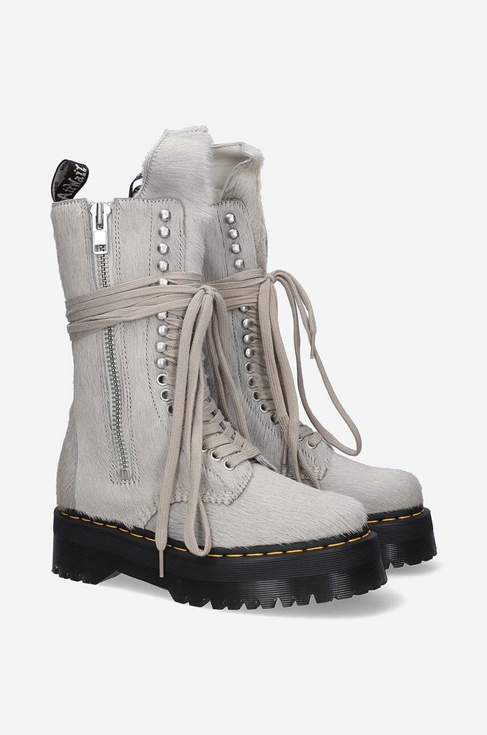 Rick Owens stivali da motociclista in camoscio Fur Boots x Dr. Martens DW02B3801.0049.PEARL grigio