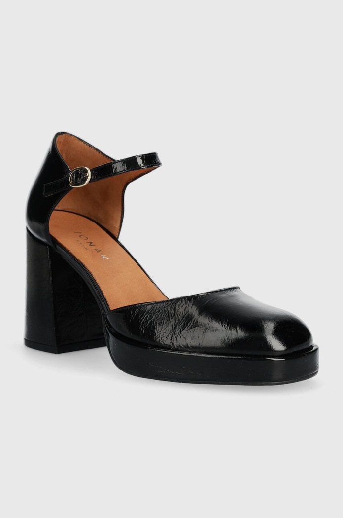 Кожени обувки с дебел ток Jonak VERO CUIR BRILLANT 3400144 черен AW25