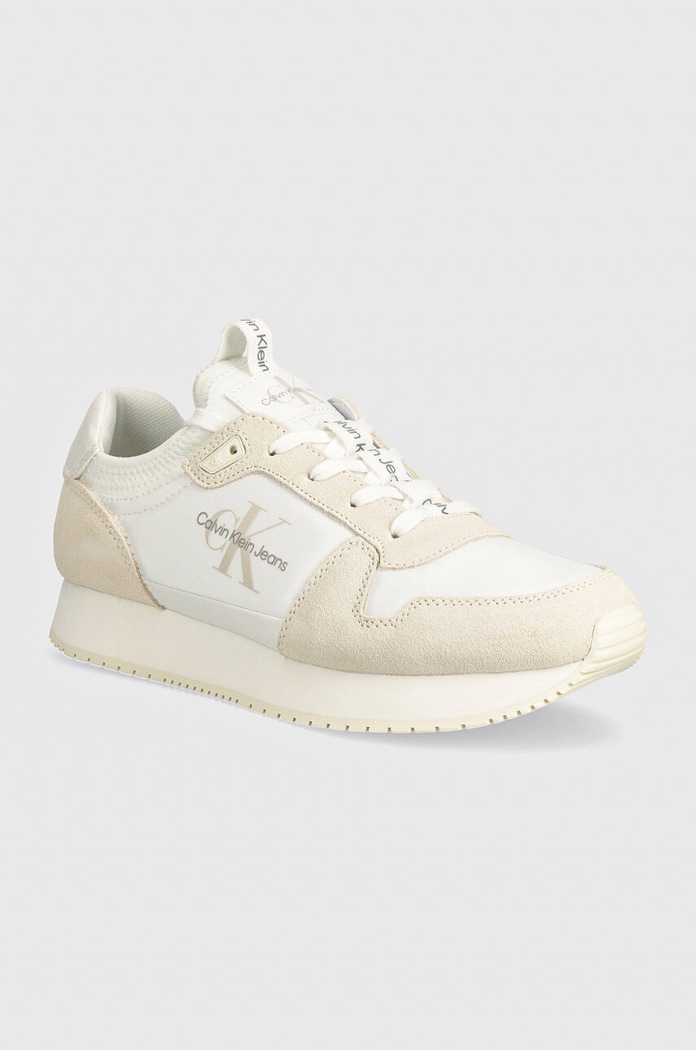 Tenisky Calvin Klein Jeans RUNNER SOCK LACEUP NY-LTH semišová koža biela YM0YM00553