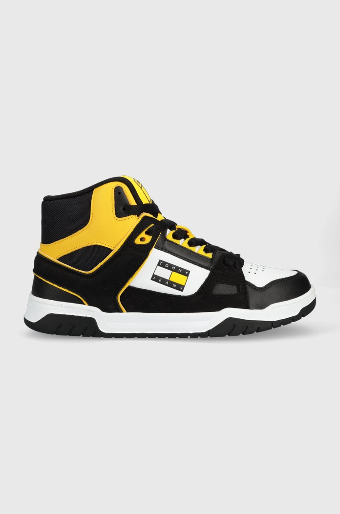 Usnjene superge Tommy Jeans Em0em01108 Tommy Jeans Mid Cut Droid Semiš rumena EM0EM01108