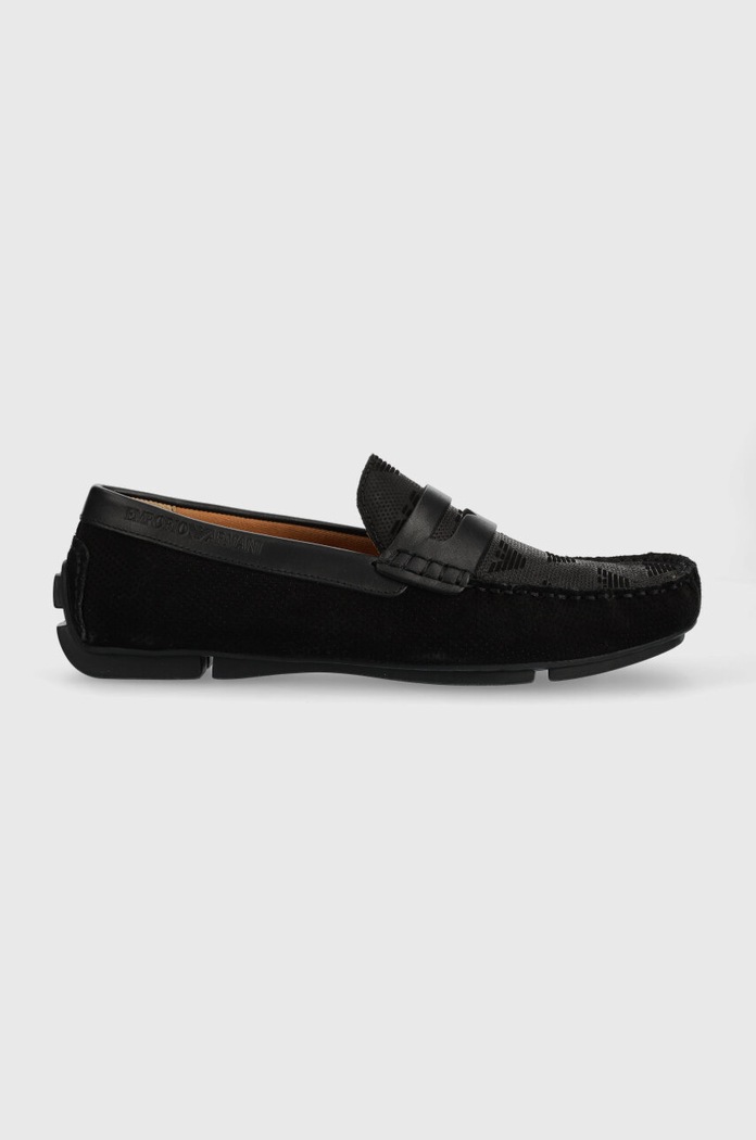 Emporio Armani mokasyny zamszowe imitacja skóry licowej czarny X4B146.XN784.K001