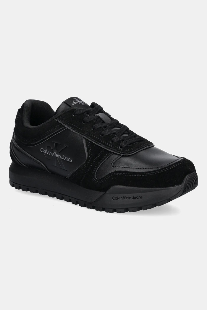 Kožené sneakers boty Calvin Klein Jeans TOOTHY RUNNER IRREGULAR LINES přírodní kůže černá YM0YM00624