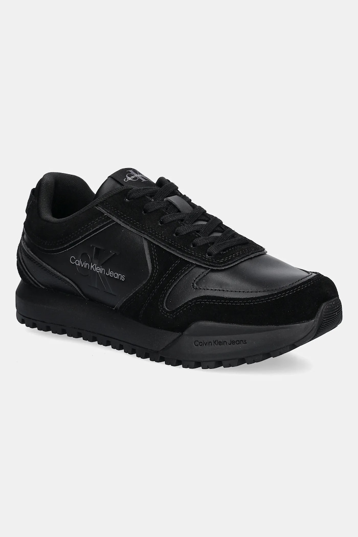 Kožené sneakers boty Calvin Klein Jeans TOOTHY RUNNER IRREGULAR LINES přírodní kůže černá YM0YM00624
