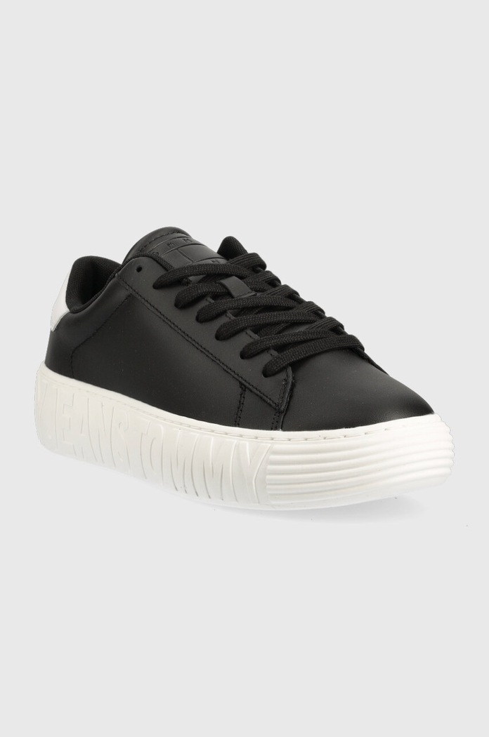 Tommy Jeans sneakersy skórzane LEATHER OUTSOLE EM0EM01159 czarny SS23