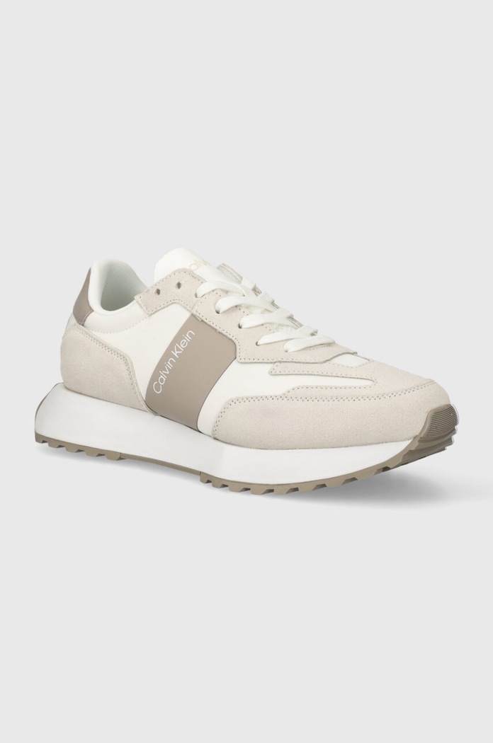 Sneakers Calvin Klein LOW TOP LACE UP MIX υφασμάτινο μπεζ HM0HM00497