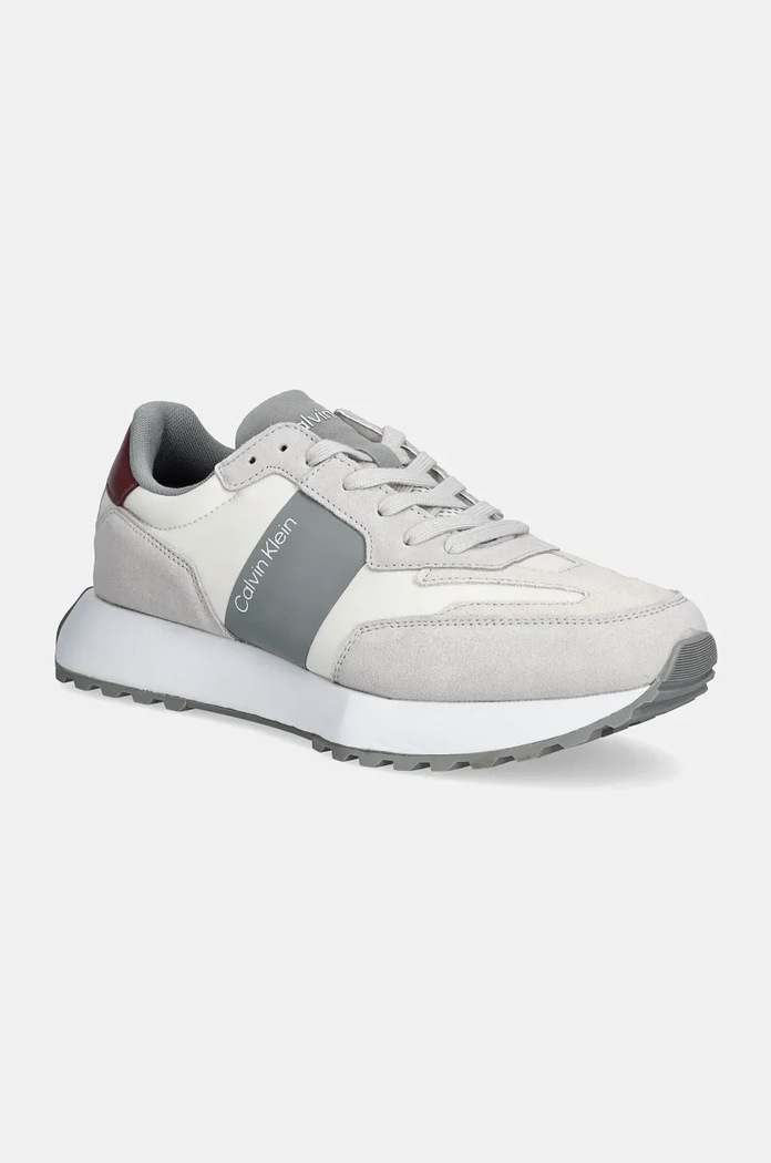 Tenisky Calvin Klein LOW TOP LACE UP MIX semišová kůže šedá HM0HM00497