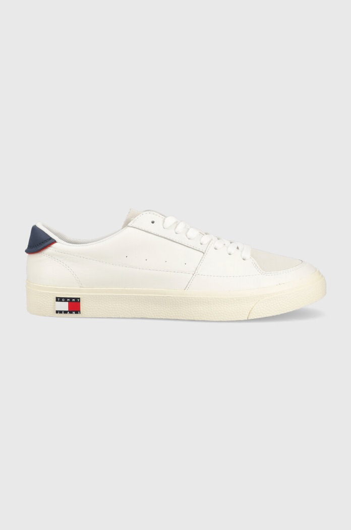 Tommy Jeans bőr sportcipő TOMMY JEANS VULCANIZED ESS velúr bőr fehér EM0EM01106.YBL