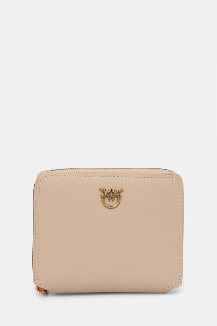 Кожен портфейл Pinko гладка кожа бежов 100249.A0F1
