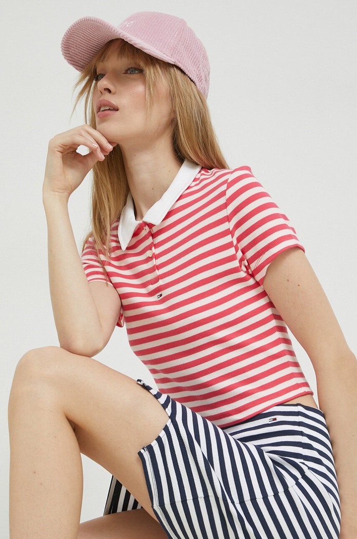 Πόλο Tommy Jeans με ελαστάν ροζ DW0DW15324.PPYX