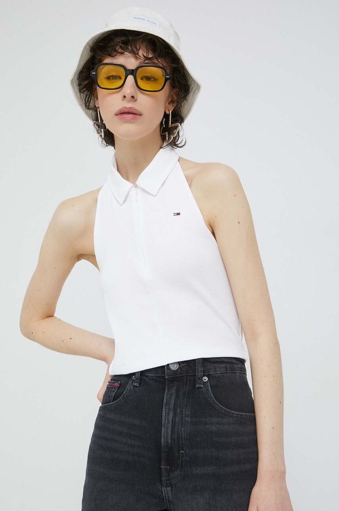 Top Tommy Jeans slim bílá DW0DW15329.PPYX