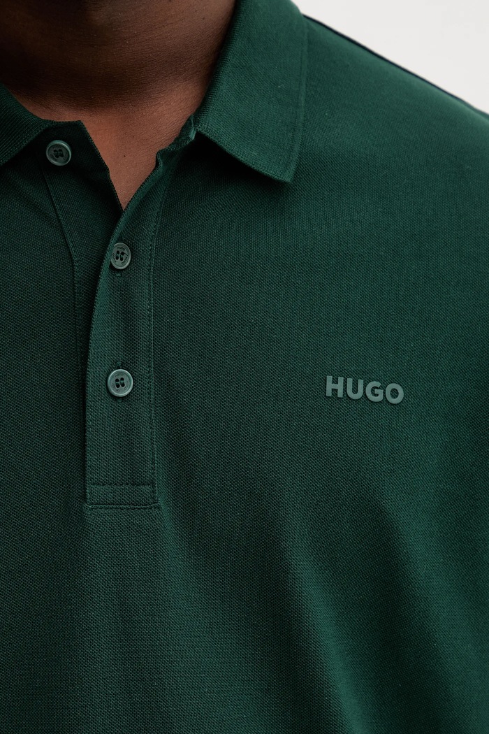 HUGO тениска с яка мъжка памучна Donos222 50466182 зелен