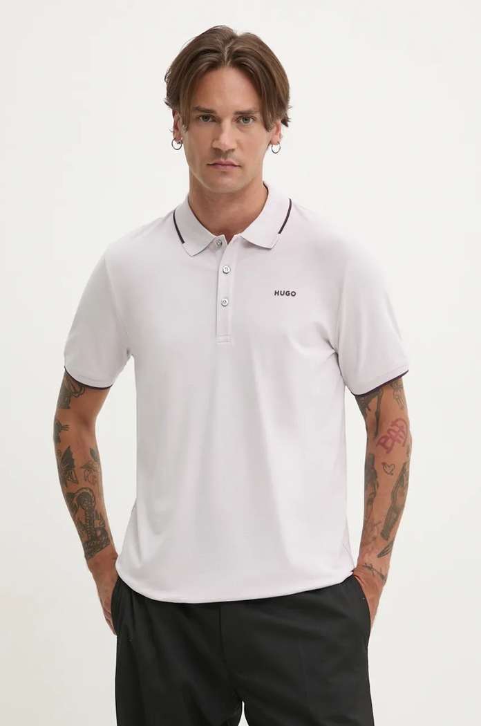 HUGO πόλο ανδρικό με βαμβάκι Dinoso222 slim μωβ 50467344