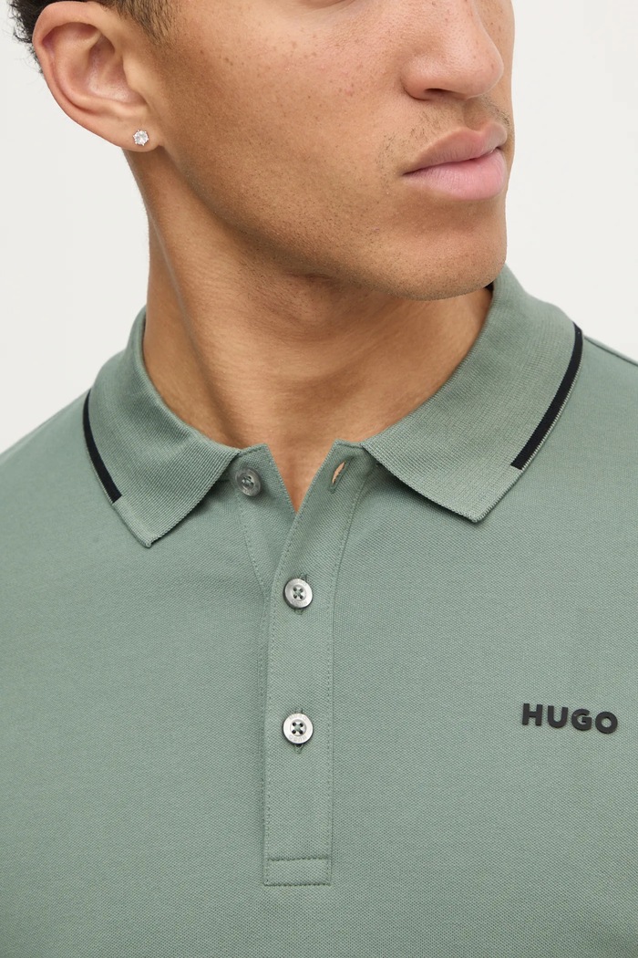 HUGO polo męskie z bawełną Dinoso222 50467344 zielony