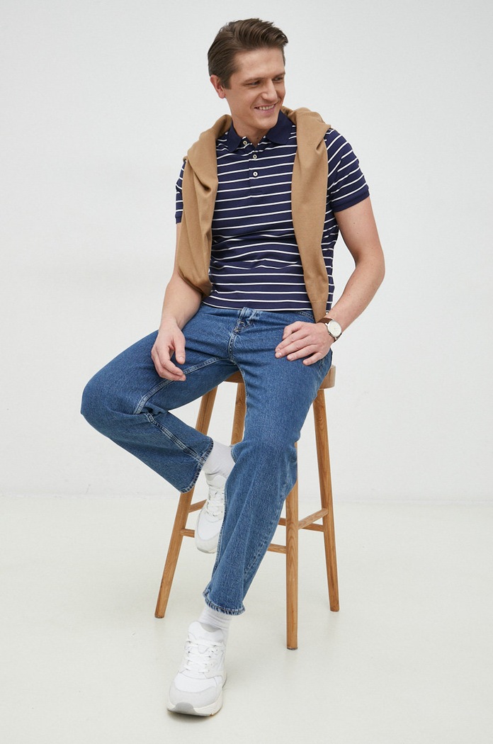 Bavlněné polo tričko Ralph Lauren 710870545 námořnická modř SS25