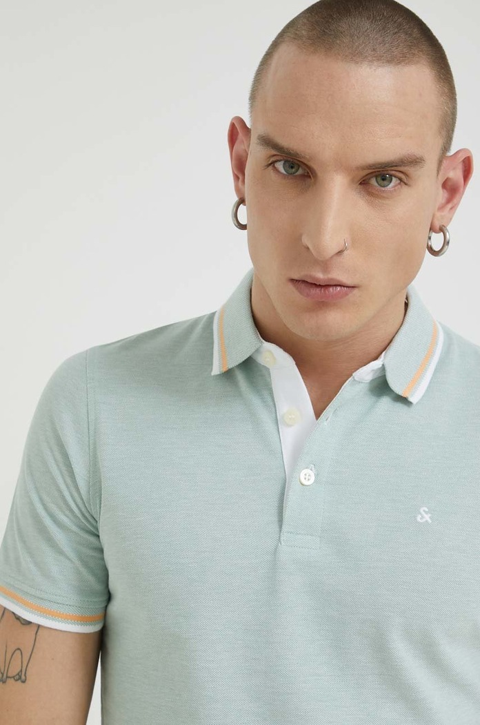 Jack & Jones Polo bawełniane JJEPAULOS turkusowy 12136668.