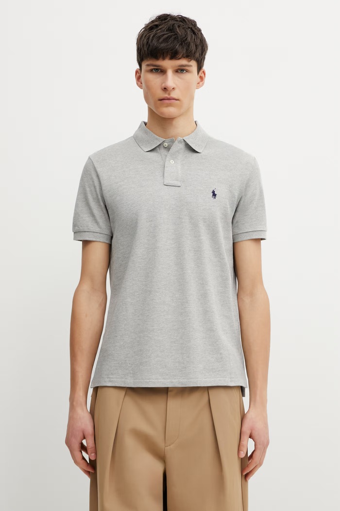 Pamučna polo majica Polo Ralph Lauren regular siva 710782592