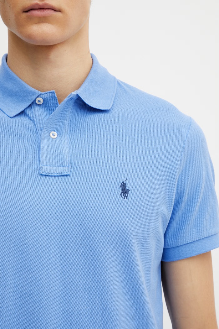 Памучна тениска с яка Polo Ralph Lauren син 710782592