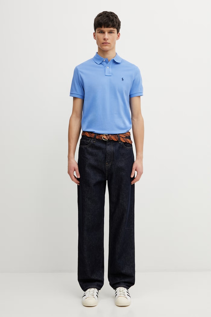 Памучна тениска с яка Polo Ralph Lauren 710782592 син