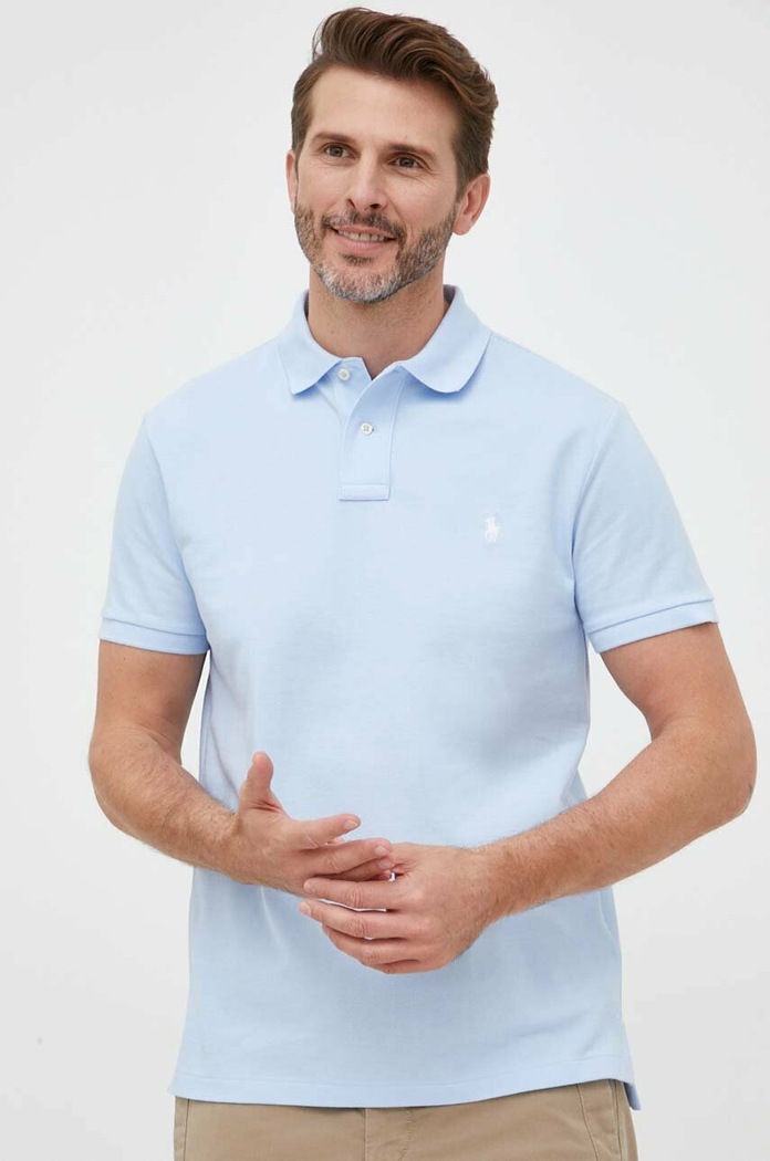 Βαμβακερό μπλουζάκι πόλο Polo Ralph Lauren slim μπλε 710782592