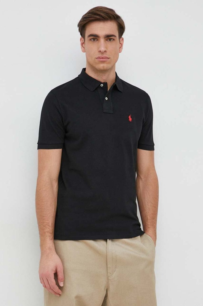 Памучна тениска с яка Polo Ralph Lauren вталена черен 710782592
