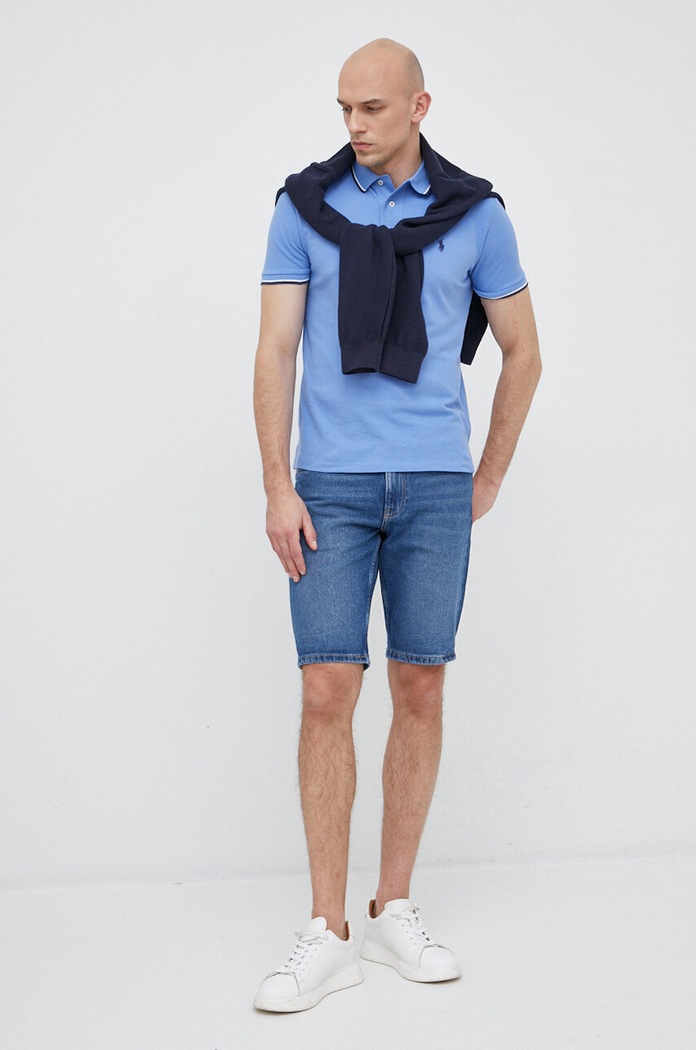 Bavlněné polo tričko Ralph Lauren 710842621 modrá SS26