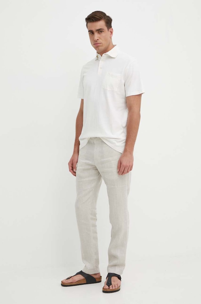 Тениска с яка лен Polo Ralph Lauren 710900790 бежов SS24