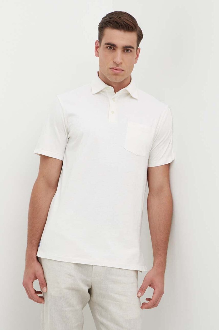 Тениска с яка лен Polo Ralph Lauren бежов 710900790