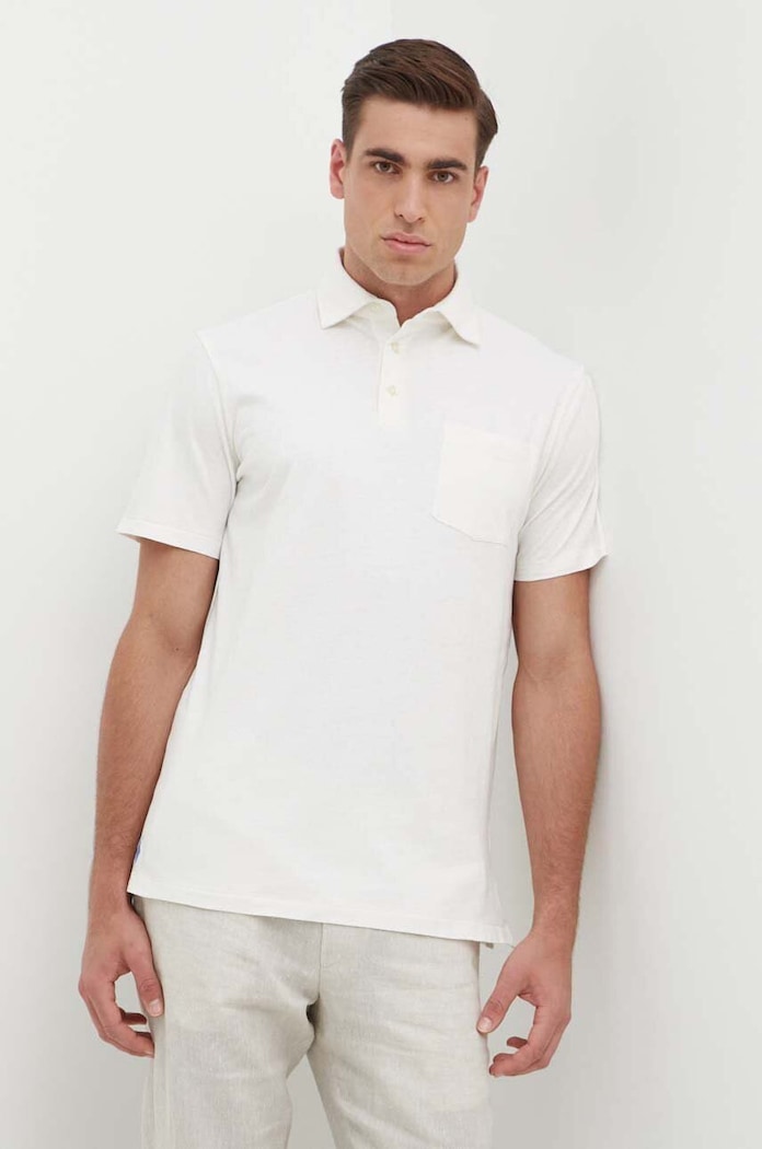 Тениска с яка лен Polo Ralph Lauren бежов 710900790