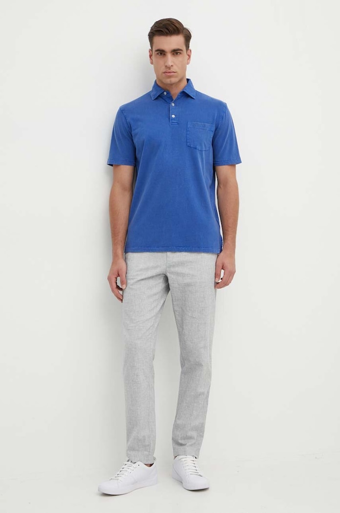 Polo z mešanico lana Polo Ralph Lauren 710900790 modra SS24
