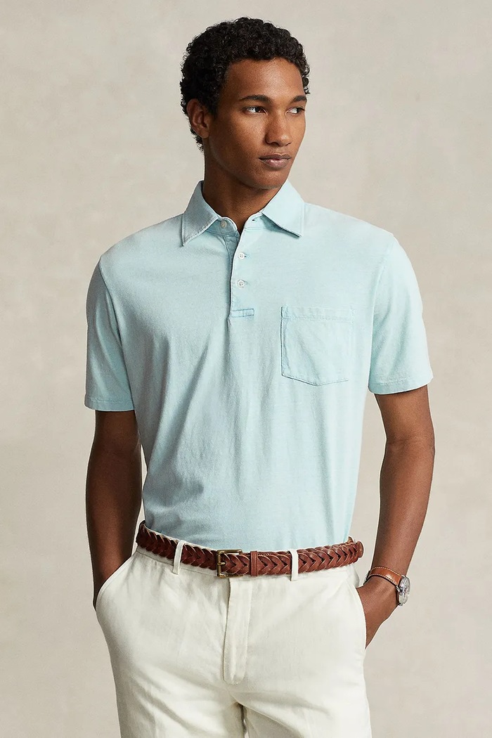 Polo Ralph Lauren polo z domieszką lnu niebieski 710900790