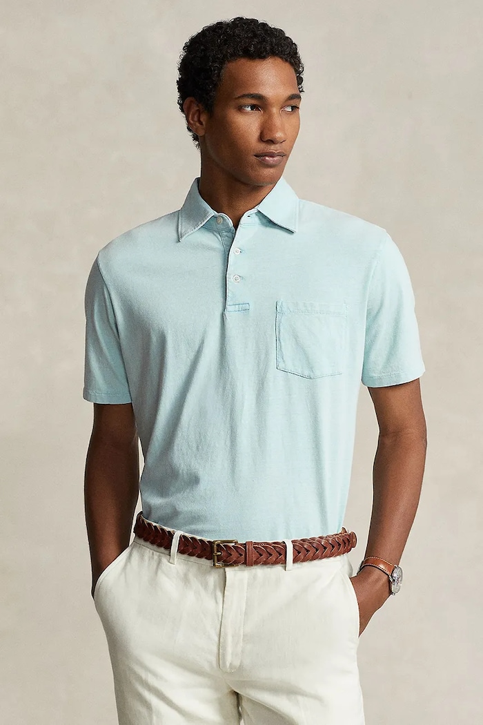 Polo tričko s prímesou ľanu Polo Ralph Lauren modrá 710900790
