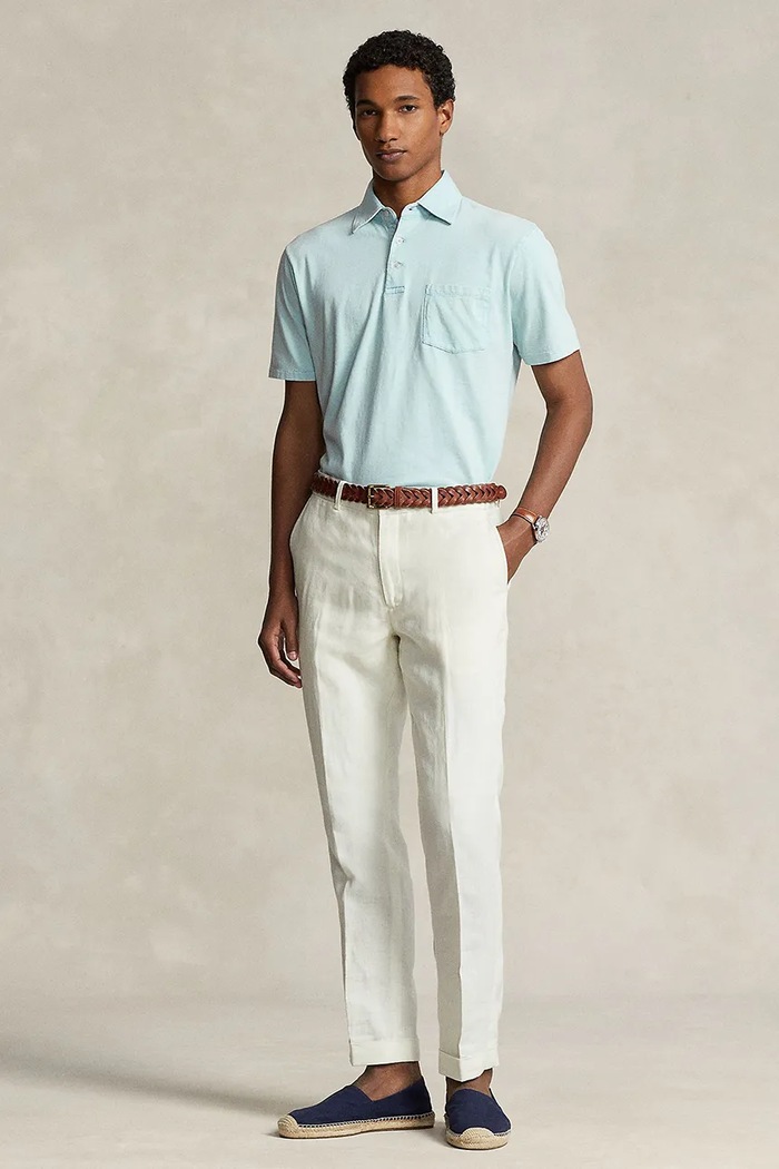 Odzież Polo Ralph Lauren polo z domieszką lnu 710900790 niebieski