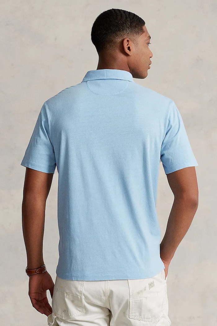 Polo majica s dodatkom lana Polo Ralph Lauren 710900790 plava SS24