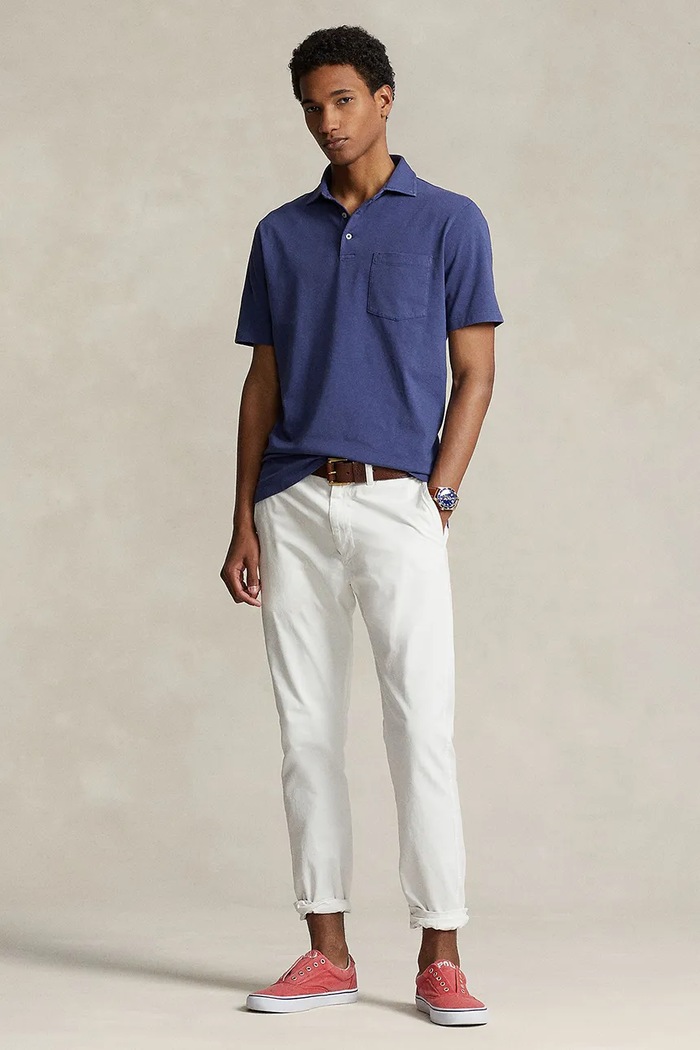 Дрехи Тениска с яка лен Polo Ralph Lauren 710900790 тъмносин