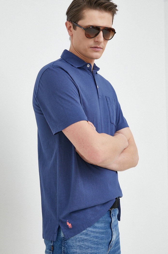 Polo tričko se lněnou směsí Polo Ralph Lauren s příměsí lnu námořnická modř 710900790