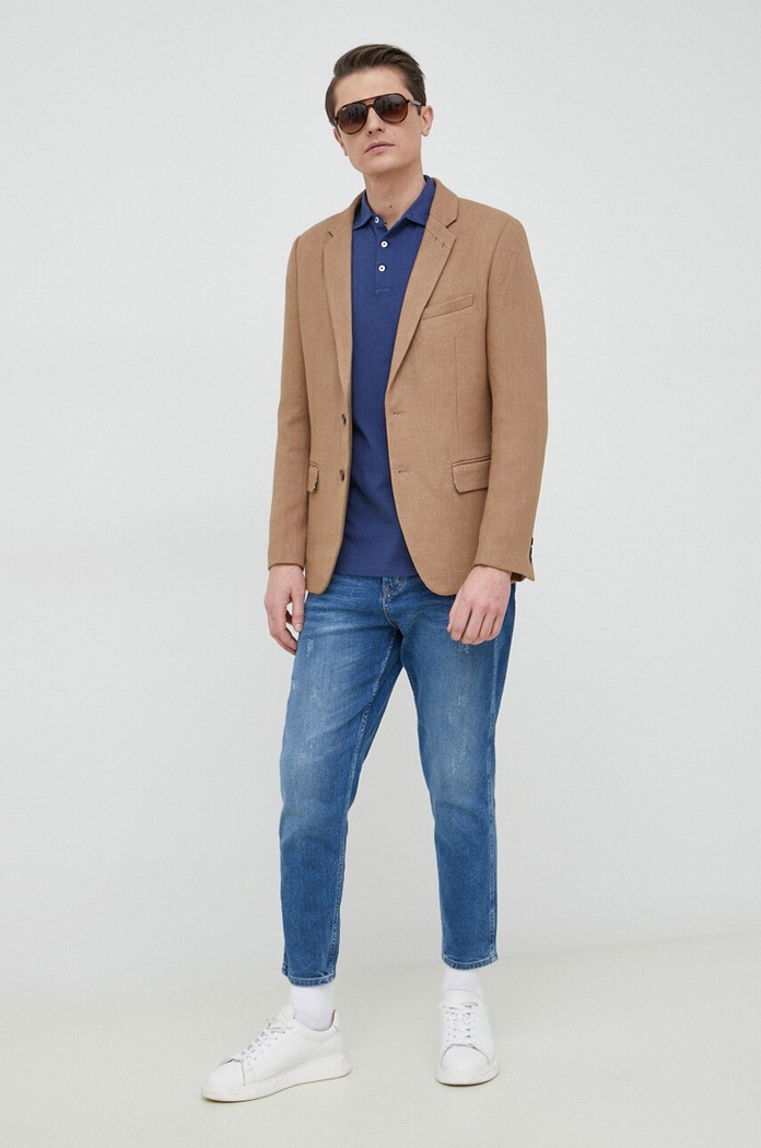 Polo tričko se lněnou směsí Polo Ralph Lauren 710900790 námořnická modř SS24