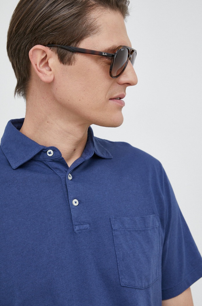 Polo tričko se lněnou směsí Polo Ralph Lauren námořnická modř 710900790