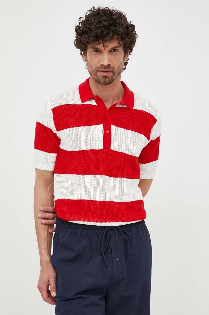Βαμβακερό μπλουζάκι πόλο United Colors of Benetton κόκκινο 1094K300L.2H7