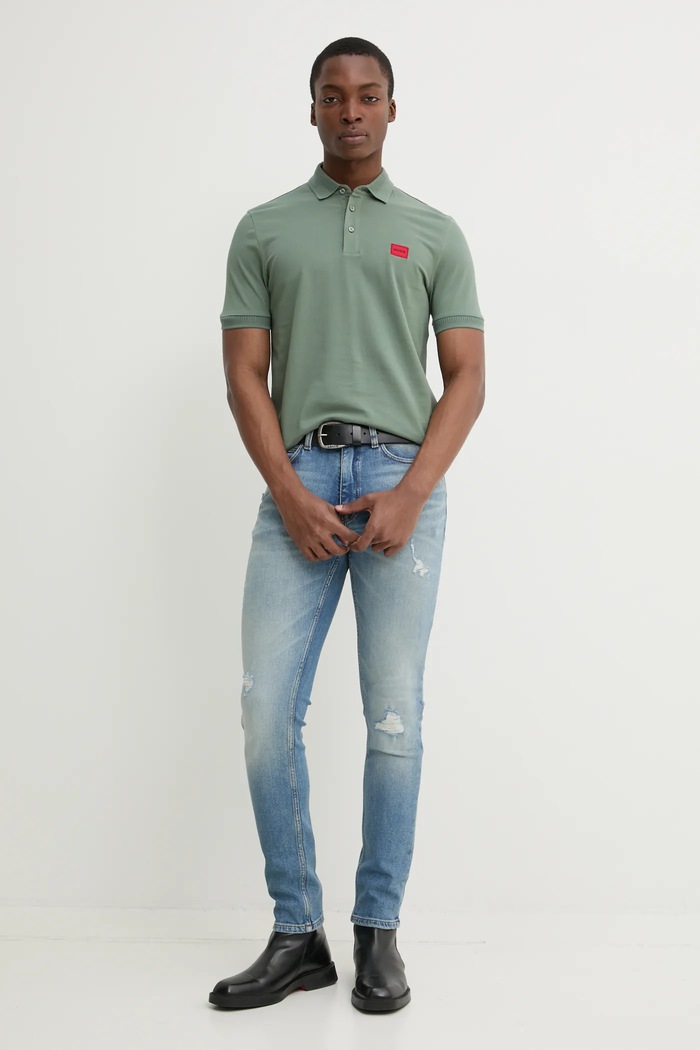 HUGO polo bawełniane 50490770 zielony SS25