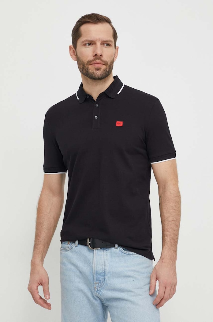 Βαμβακερό μπλουζάκι πόλο HUGO San Jared-C slim μαύρο 50490775