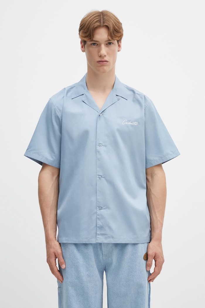 Carhartt WIP shirt S/S Delray Shirt plain blue I031465.0ROXX