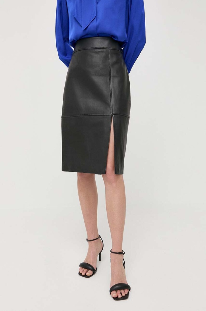 BOSS fusta de piele uni negru 50489116